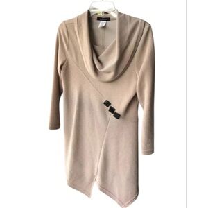Yushi tan cowl neck tunic 3/4 sleeve asymmetrical Size S